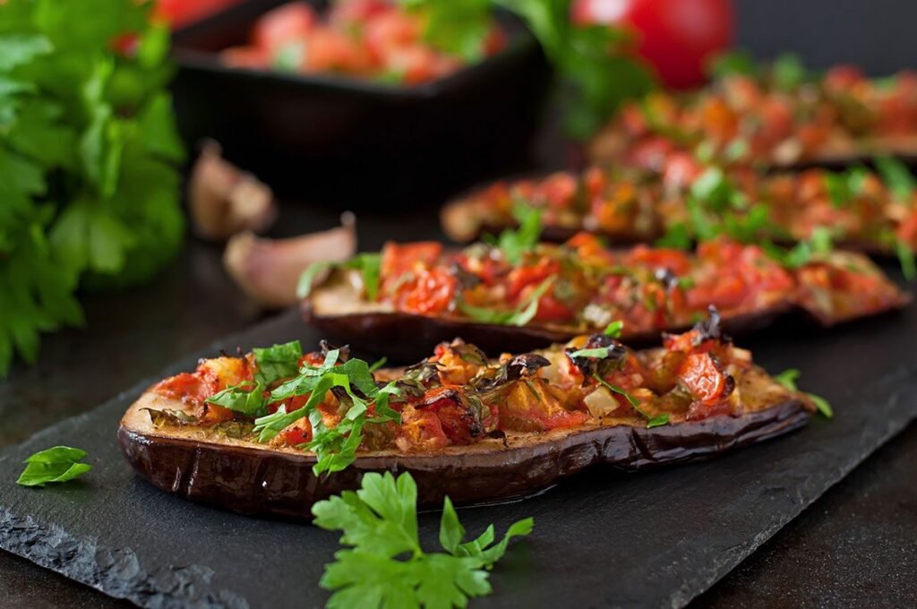 Baked Eggplant With Tomatoes, Garlic And Paprika