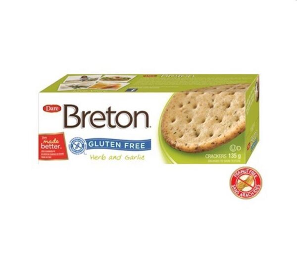 Dare Breton Cracker Gluten Free Herb Garlic, Herb and Garlic, 4.76 Oz